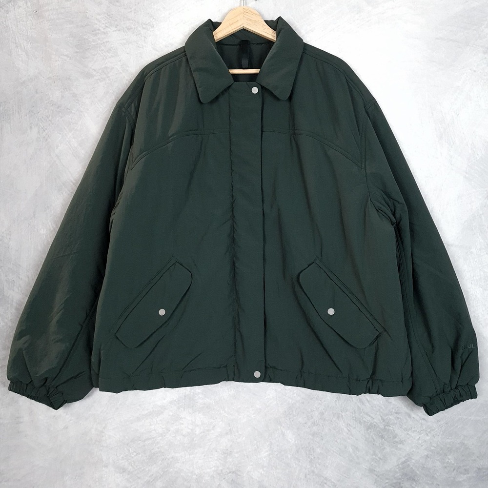 Lululemon Jacket Womens Large Green Insulated Oversized Collared Jacket Pockets
